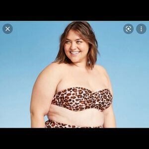 Kona Sol Bandeau Bikini Top Animal Print Plus NWT adjustable straps attachable